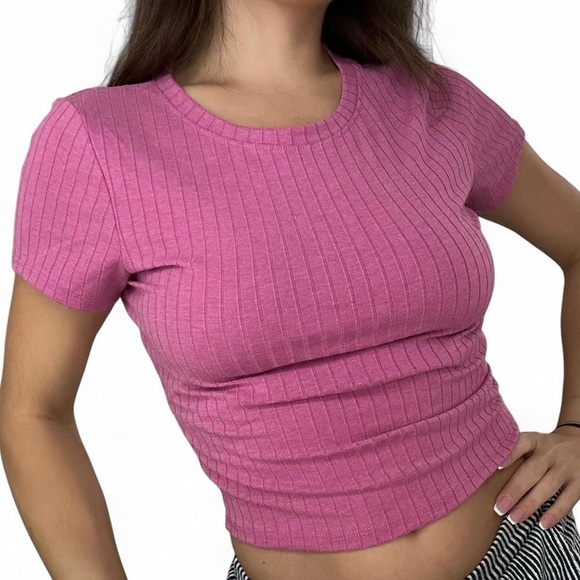 Bozzolo Tops - Bozzolo Fuchsia Ribbed Crop Top